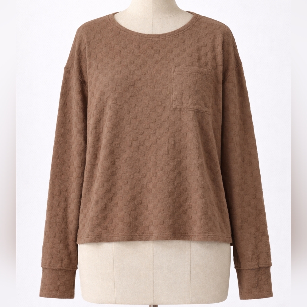 Bibi Soft & Cozy Textured Top | Brown Large Waffle Knit Texture | Relaxed Fit